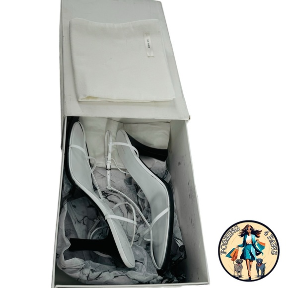 The Row T Bar Leather Square Toe Heel Ankle Strap Sandals in Optic White Size 10 - Picture 3 of 16
